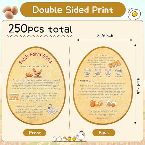 250PCS Farm Fresh Egg Handing Instruction Cards,2.7inch×3.5inch Double-Sided Printing Eggs Shape Sign for Farm Packaging cartons,Easy to Write The Collection Date. - style: Egg Handing Instruction