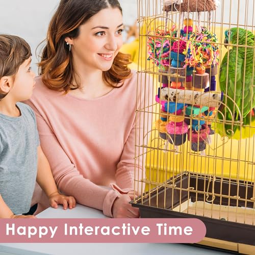 KATUMO Parrot Toys, Large Bird Chew Toys Medium Parrot Cage Accessory Colorful Wood Block Toys for Medium to Large Birds Macaws African Greys Cockatoos Amazon Parrots - style: Shredded paper