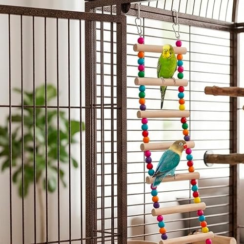 2 Pcs Bird Ladder Set, Bird Cage Ladder for Cage with 7 Steps Ladder and Small Swing, Parakeet Cage Accessories, Bird Climbing Ladder and Playground Accessories