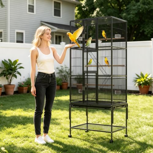 69-Inch Large Bird Cage with Dust Cover,Extra Large Bird Cages for Parakeet | Birdcages for Cockatiels Quaker Conure Lovebird Finch Canary Small Medium Parrot with Rolling Wheels,Black - color: Black