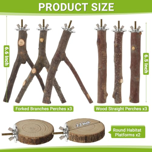 8 Pack Natural Wood Bird Perches for Cage, Wooden Parrot Perch | Wooden Parrot Stand Platforms, Hardwood Branches, Climbing & Chew Toy for Bird Cage Accessories, Ideal for Parakeets, Budgies - size: Medium Size-8 Pack