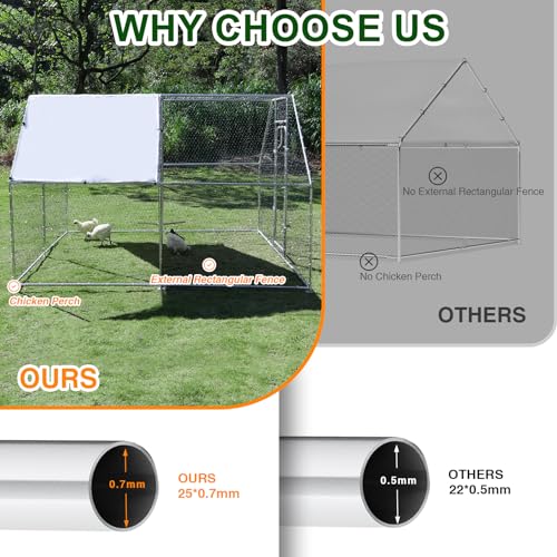 Large Metal Chicken Coop 9.8 x 9.8 x 6.6 ft Walk in Chicken Runs for Yard with Cover & Perch, Chicken House for Duck Rabbit, Chicken Pen for Outdoor Backyard - size: 118.1"L x 118.1"W x 78.7"H