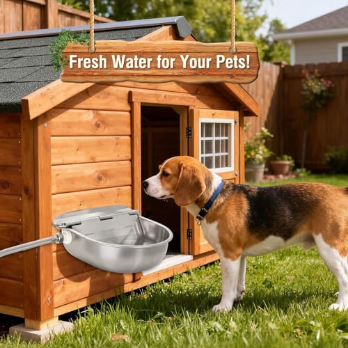 2-Pack Automatic Livestock Waterer, 304 Stainless Steel Auto Fill with Float Valve, Drainage Hole & Baffle, with 39" Hose (3/4"), Wall/Floor Mount, for Dogs, Chickens, Horses, Goats, Pigs