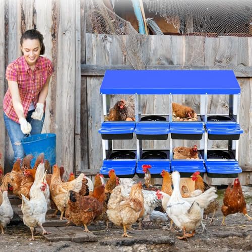 Chicken Nesting Box, 8 Compartment Roll Away Design for High-Volume Egg Collection and Easy Wall Mounting with Metal Legs - color: Blue, size: 8 holes