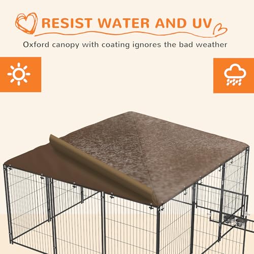 PawHut Outside Dog Kennel, 7' x 7' x 5' Puppy Play Pen with Canopy, Garden Playpen Fence Crate Enclosure Cage Rotating Bowl, for Dogs, Chickens, Ducks, Black | Puppy Play Pen, Garden Fence Crate Enclosure Cage, Rotating Bowl for Dogs Chickens Ducks - size