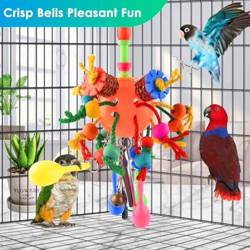 KATUMO Bird Toys, Parrot Toys Parakeet Foraging Shredder Hanging Toys Bird Ball Treats for Conure Mini Macaw Cockatiel Lovebird Small-Medium Birds - style: Orange
