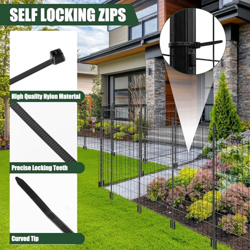 109 Pcs Black PVC Coated Wire Fence 2 x 50 ft, 2 x 3 Inch 16ga, Garden Fencing Roll and 3 ft Metal Fence Garden Fences T Posts and 8 in Zip Ties Cable Ties for Lawn Poultry Plant