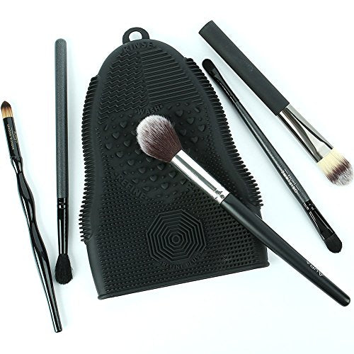 Makeup Brush Cleaner Mat Mitt Glove Silicone Cosmetic Cleaning Scrubber Tool for Face Brushes and Eye Brush Washing Pad Black - color: Black