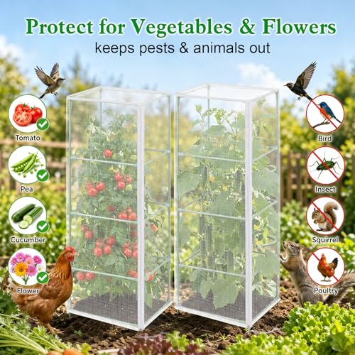 6 Pcs 57"X17.7"X17.7" Square Tomato Netting with Zipper, Insect Cover | Tomato Cage Mesh Cover, Drawstring, Garden Protection, Insect Barrier, Vertical Climbing Plants, Vegetables, Fruits - size: Square-6PCS