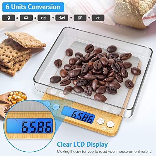 AMIR Digital Kitchen Scale, 500g Mini Pocket Jewelry Scale, Cooking Digital Food Scale with Back-Lit LCD Display, 2 Trays, 6 Units (Battery Included) - color: Yellow