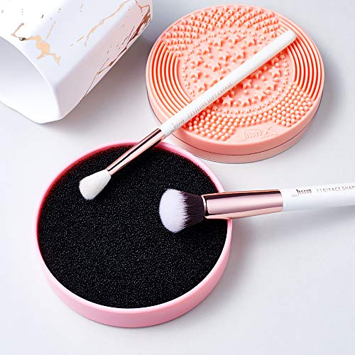 Jessup Silicone Makeup Brush Cleaner Mat with Color Removal Sponge A005 | Durable Silicone Design, Wet & Dry Cleaning, Gently Removes Powder, Preserves Brush Shape, Portable for Travel and Daily Use - color: Sachet Pink