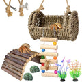 Hermit Crab Hideout with Ladder, Lizard Climbing Toys, Hermit Crab Hut with Aquarium Plants, Reptile Habitat for Gecko Hamsters Rats Birds