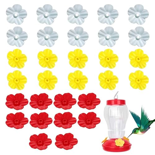 30 Pieces Hummingbird Feeders Replacement Flowers, Feeding Ports Replacement Bird Feeder Replacement Parts for Hummingbird Feeder Hanging Feeder(Red, Yellow,White) - color: Red+Yellow+White