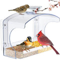 Clear Window Bird Feeder with Water Bowl | Self-adhesive hooks, brush for easy cleaning, ideal gifts for mom parents, clear design for close-up bird watching