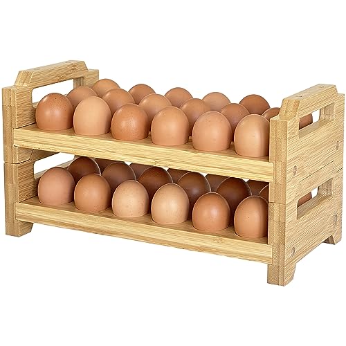 Bamboo Egg Holder Countertop - Stackable Design for Fresh Eggs, Farmhouse Egg Tray Storage Display Rack, Kitchen Counter Top Organizer Wooden Egg Stand, Fits Quail, Duck, Turkey, Chicken Eggs (Modern) - style: Modern