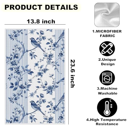 2 Pcs Floral Bird Kitchen Towels Decorative Tea Towel | Waffle Soft Hand Towels for Farmhouse, Home, Bathroom, Housewarming Gifts, Absorbent Microfiber Dish Cloth - color: Multi 1258