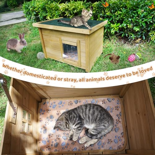 Agitree Outdoor Wooden Pet House, Weatherproof Winter Shelter for рuррy and Small Cats, Elevated Design with Window (Yellow, 22.56 * 17.71 * 16.73Inches)