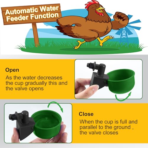 Tanlade 50 Pcs Automatic Chicken Waterer Cups Chicken Feeder for PVC Pipe Waterer Kit for Poultry Duck Goose Turkey Bunny (Green,Classic) - color: Green