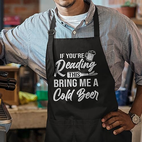 SANDJEST Funny Mens Aprons with Pockets for BBQ Grilling Cooking Grandpa Husband Apron for Birthday Christmas Father's Day - color: Funny