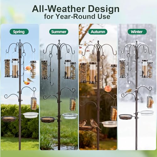Bird Feeding Station Kit Pole Wild Bird Feeder Hanging Planter Hanger Multi Feeder Hanging with Metal Suet Feeder Bird Bath for Attracting Wild Birds - size: 94 Inch