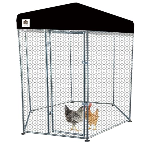 Hexagonal Metal Chicken coop with Cover for Yard, 6x6x7.5ft Large Chicken Run for 4-6 Chickens, Walk-in and Weatherproof Design Duck Pen, Thickened Black UV Protection Cover - size: 71.0"L x 90.0"W x 71.0"H