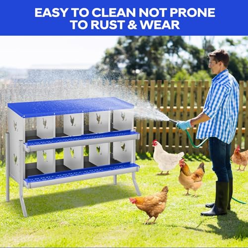 8 Compartment Chicken Nesting Box, Heavy Duty Metal Laying Box with Perch, - color: Blue, size: 8 Compartments with legs