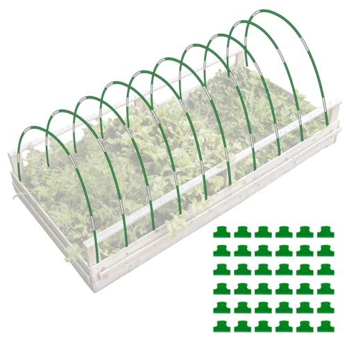 50 Pack Garden Hoops for Raised Beds, 10 Sets Fiberglass with PVC | Durable, Rust-proof, DIY greenhouse tunnel, For row cover, Bird netting, Plant frost protection, Extends growing season - color: Green-50P
