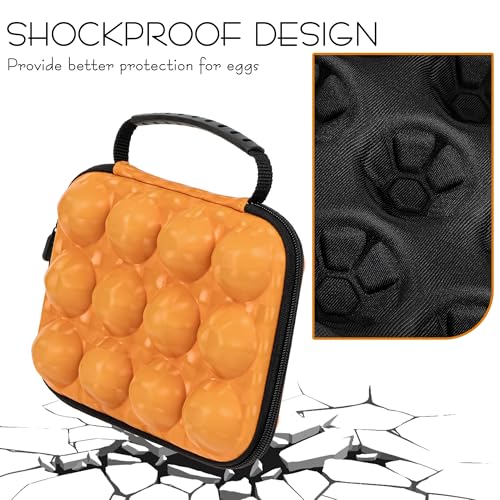 12 Egg Holder for Camping, Shockproof EVA Egg Carrier with Handle, Portable 12-Grid Egg Container for Outdoor Picnic & Travel, Protective Egg Case for RV & Hiking, Hard Shell Storage Box