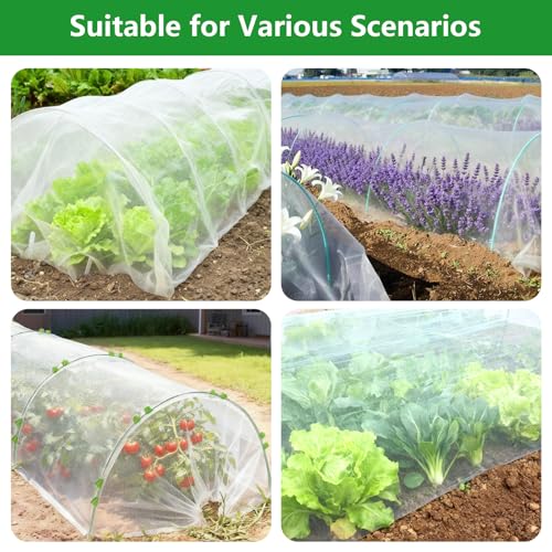 Garden Netting Kit for Raised Beds, 10x50FT Ultra Fine Mesh Netting ＆6 Sets Fiberglass Garden Hoops, Insect Netting for Garden Plant Row Cover Vegetable Flowers Protection Barrier - size: 10x50FT