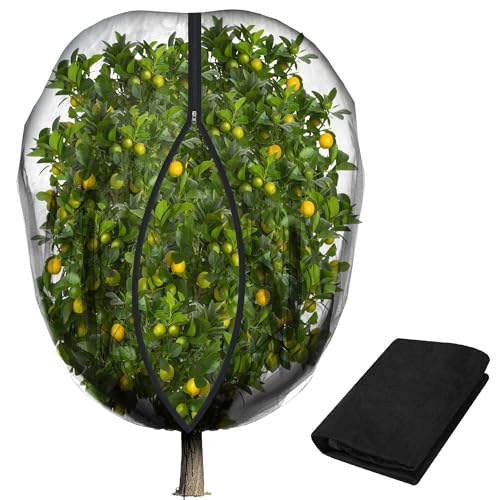 5.3 x 5.3 Ft Black Large Fruit Tree Netting with Zipper and Drawstring, Breathable Mesh Garden Bird Netting Plant Cover, Insect Bird Barrier Net Mesh for Protect Fruits Plants from Squirrel Bugs - color: 1 Pc, size: 5.3 x 5.3 Ft