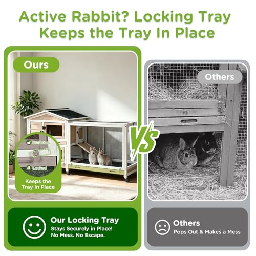GUTINNEEN Rabbit Cage Indoor Bunny Hutch with Chew-Proof Ramp - 2 Story Guinea Pig Cages Outdoor with 6 Wheels, Leakproof Pull-Out Tray for Rabbits, Guinea Pigs (Brown) - color: Brown & White