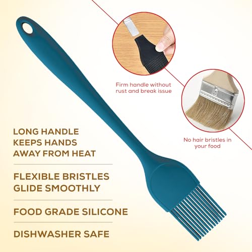 Mrs. Anderson’s Baking Silicone Basting Brush, Non-Stick, Heat Safe, Shed-Proof Bristles, Turquoise, 1.75-Inches, For Butter, Egg Wash, Glaze, And Baking Prep - color: Turquoise, size: 10.75-Inch, Brush