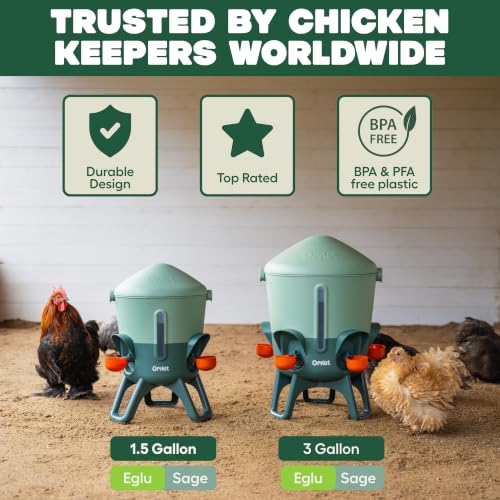 Omlet Insulated Chicken Waterer, 3 Gallon | Automatic Poultry Water Dispenser with 5 Cups & Nipples Included | BPA-Free | Anti-Roost Lid | Sage Green - color: Sage Green, size: 3 Gallon