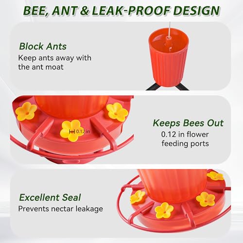 Retractable Hummingbird Feeder – 6 Feeding Ports, Leak-Proof, Ant & Bee Proof, Easy Top-Fill & Easy to Clean, Durable ASA Plastic, 18.5 oz Capacity, Adjustable Hanging System with 44" Extension(Red) - color: Red,1 Pack