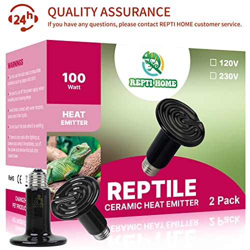 100W Ceramic Heat Emitter (2 Pack), Reptile Heat Lamp Bulbs, Ceramic Heater for Amphibian, Pet Brooder Coop, Chicken, Dog, Cat - size: 100*2