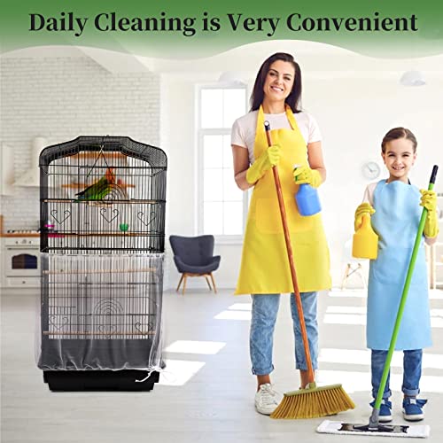Daoeny 2Pcs Bird Cage Cover, Adjustable Soft Airy Nylon Mesh Parrot Net, Universal Feather Seed Catcher, Birdcage Cover Skirt Sheer Guard for Round Square Bird Cages (White +Black) - color: Black & White, size: 78.7 x 15.7 inch