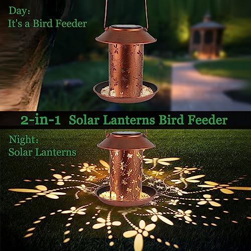 Bird Feeders for Outdoors Dragonfly Solar Lanterns Outdoor Waterproof Garden Decor Birthdays for Women Mom Grandma Metal Solar Decoration Outside LED Lanterns for Yard, Patio | Garden Decor Birthdays for Women Mom Grandma Metal Solar Decoration Outside LE