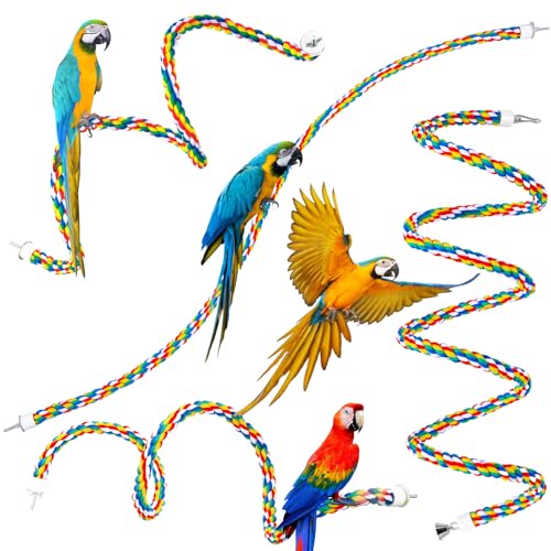 Gemscream 2-Piece Bird Rope Perch and Swing, 94.5'' and 47'' Spiral Bird Ladder for Cockatiels, Parrot Swing Climbing Toys with Bell