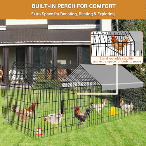 Chicken Coop 87"×40" Metal Portable Black Duck Coops Enclosure with Waterproof Cover Chickens Cage Runs for Yard Outdoor Backyard Farm Duck Pen Chicken Tractor for Rabbit, Dog, Cat,Small Animal