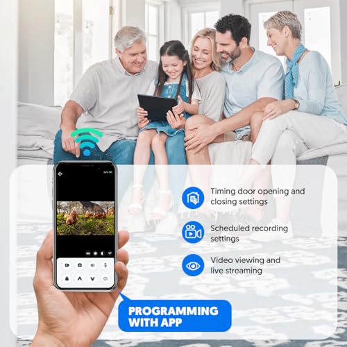 1080P HD Camera Solar Automatic Chicken Coop Door, 5000 mAh Large Battery, Support WiFi, APP Remote Viewing and Control, Timer, Alarm Driver Function, Easy to Install and Use.