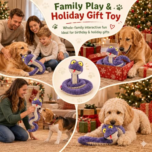 Squeaky Dog Plush Chew Toy, Interactive Tug Squeaky Toy for Chewers, Medium & Large Dogs & Fetch Play, 39.4 in Stuffed Silly Snake Toy with Elastic Stretchable Body for Gentle Gum Care&Boredom Relief - color: Purple (Silly Snake)