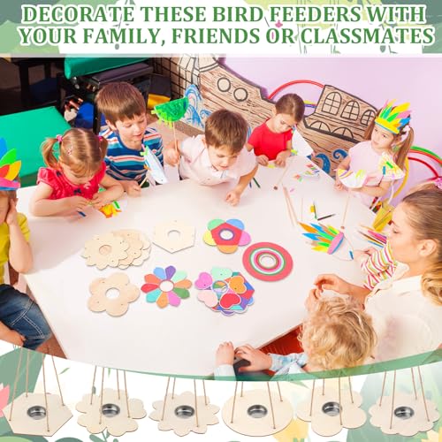 DoubleFill 24 Pcs Bird Feeder Craft Kits | for Kids Ages 3-8, Make Your Own Bird Feeders, Kids Art Crafts DIY, Wooden Art Painting Flock Feeders, for Outside DIY Crafts