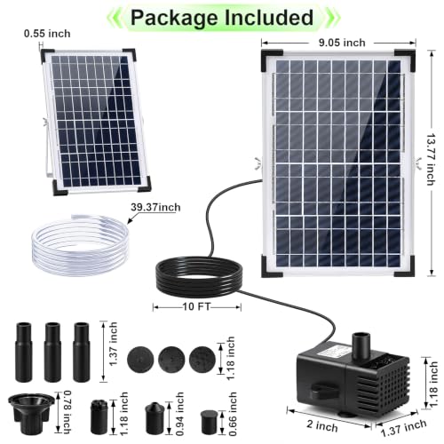 Yeomi 12W Solar Fountain Pump, Solar Powered Water Pump 132 GPH with 6 Spray Nozzles & 10ft Cord, Solar Bird Bath Fountain for Outdoor Garden Pond Pool Patio Water Features - color: 12w Solar Fountain Pump