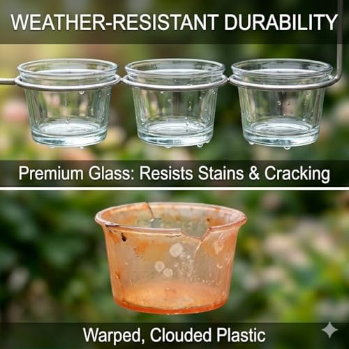 6Pcs Glass Bird Feeder Replacement Cups, Oriole Jelly Feeder Bowls, Outdoor Hanging Hummingbird and Goldfinch Feeders, Weather Resistant for Garden, Balcony, Patio
