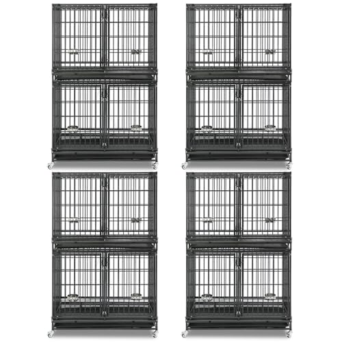 Homey Pet Taller 43" Two Tiers Dog Crate Cage Kennel with Divider, 4 Pack | Commercial Modular Dog Kennel with Dual Front Doors, Divider, Auto Locks, Removable Tray, Bowls for Small and Medium Dogs - size: 43"L - 2 Tiers - 4 Pack