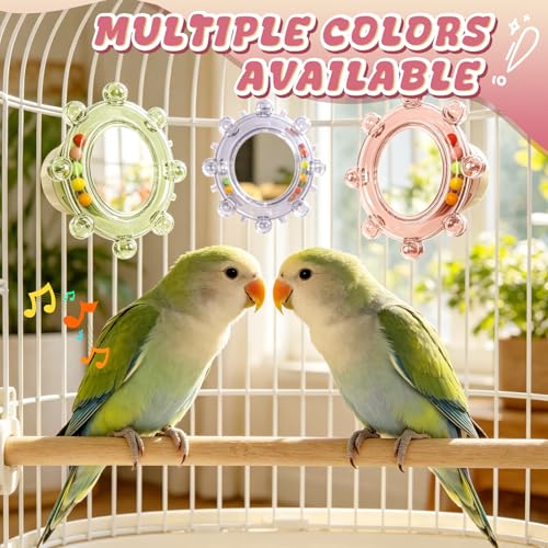 Bird Mirror Toy for Cage, Rotating Interactive Parrot Toy with Bell Sound, Cage Mounted Bird Enrichment Toy for Parakeets, Lovebirds, Cockatiels, Conures, Budgies and Small Birds (Pink) - color: Pink