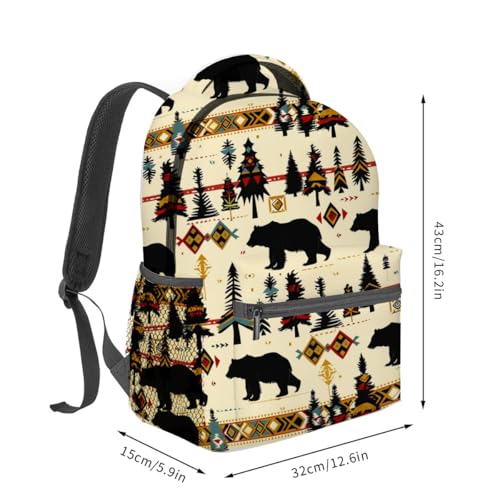 Rustic Woodland Bear Backpack,Black Bears Polyester Backpacks,Lightweight Double Shoulder Back Pack for Women,Forest Cabin Bookbag,School Bag Gifts,Casual Travel Daypack Book Packs - color: Bear