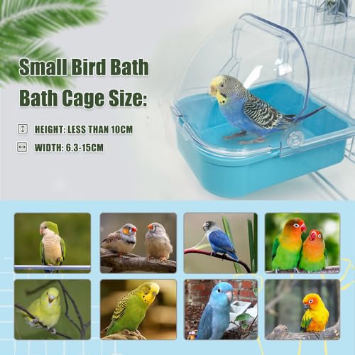 Bird Bath for Cage, Cleaning Pet Supplies Cockatiel Bird Bathtub with Hanging Hooks for Little Bird Parrots Spacious Parakeets Portable Shower for Most Birdcage(Blue) - color: blue