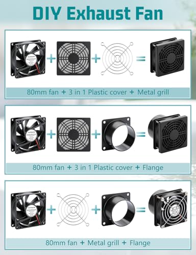 80mm Small 4 Inch Exhaust Fan with Duct, 12v Fan with Speed Control | DC Brushless Fan, Dual Ball Bearing, Small Fume Extractor, Axial Fan for Soldering 3D Printer Enclosure DIY Vent Paint Booth - size: 80mmx25mm 1 duct