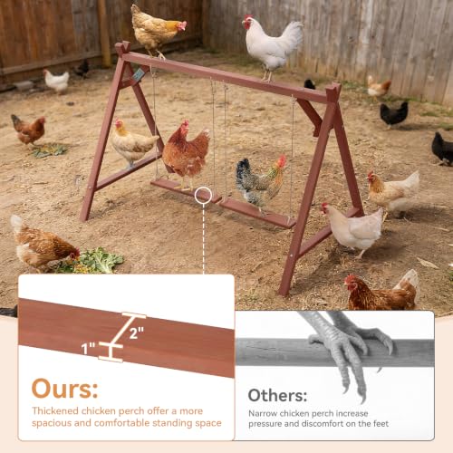 PETSFIT Wooden Chicken Perch with 2 Swings for 6-8 Chickens, Easy Assembly | Solid Fir Wood,Chicken Roosting Bars for Backyard Farms and Coops, Promotes Natural Perching, Easy to Clean - size: 50"L x 30"W x 34"H